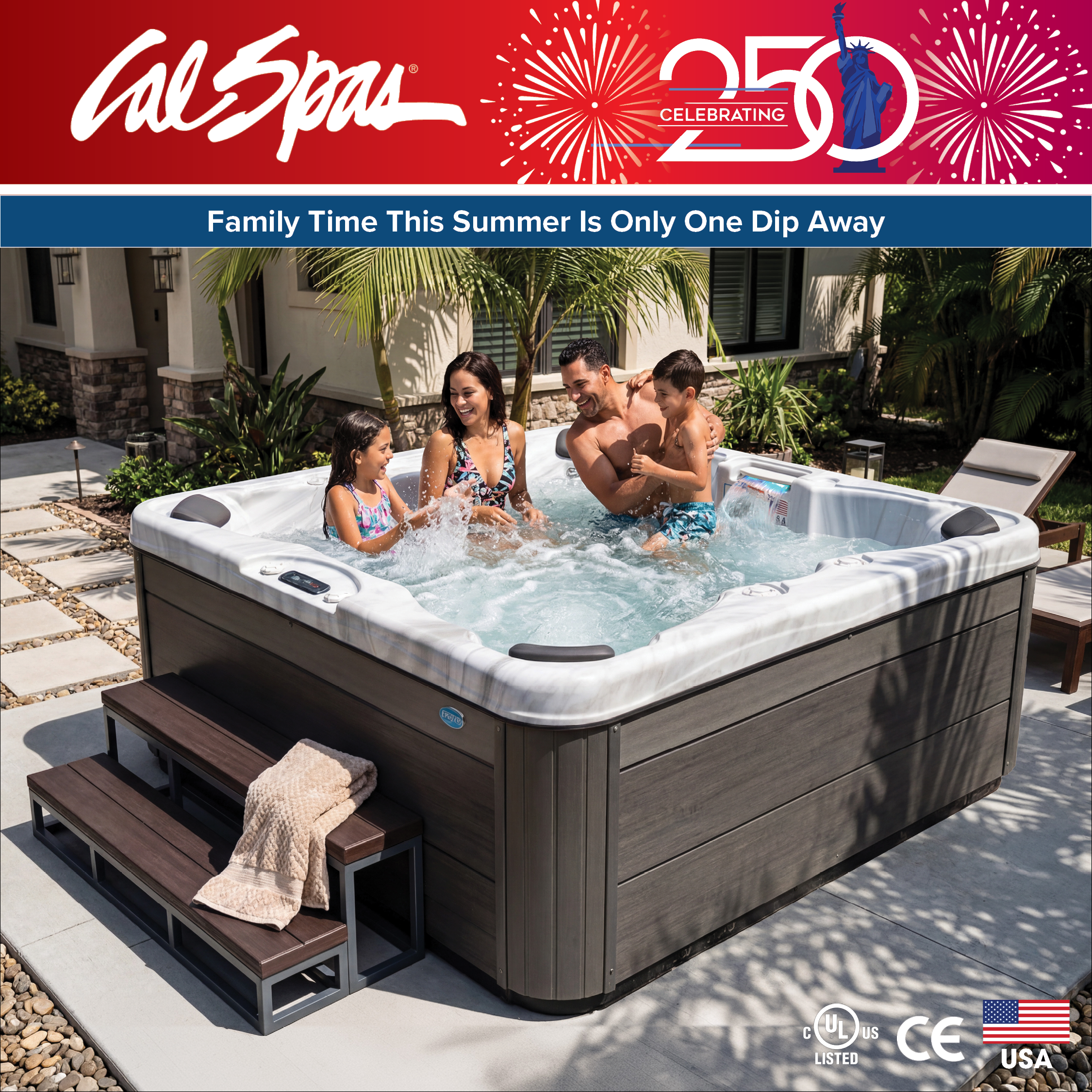 Calspas hot tub being used in a family setting - Rouyn Noranda